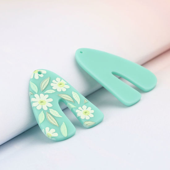 Imagen de 5 Unidades Resina Colgantes De arco Flor Verde Menta 4cm x 2.9cm