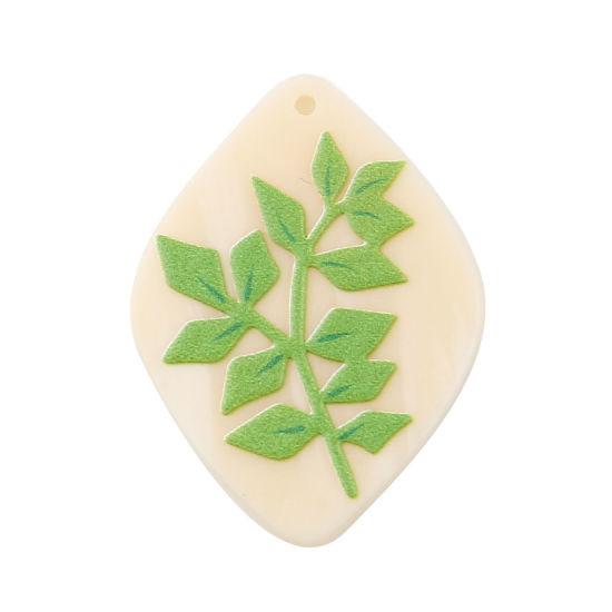 Image de 5 Pcs Pendentifs en Résine Losange Feuilles Vert 3.9cm x 2.9cm