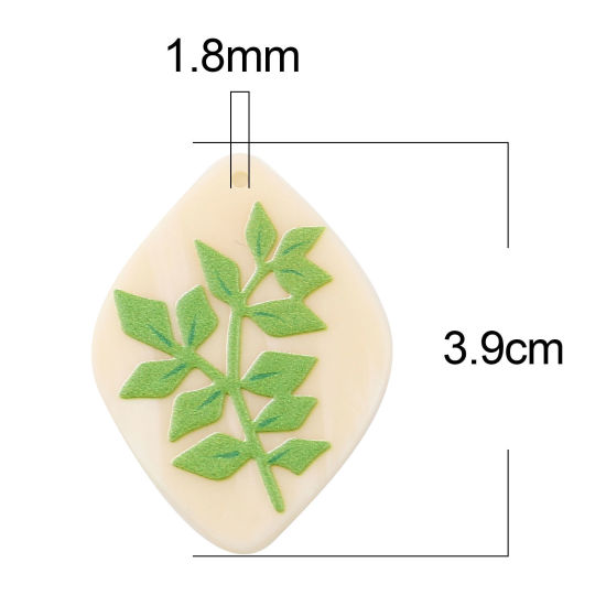 Image de 5 Pcs Pendentifs en Résine Losange Feuilles Vert 3.9cm x 2.9cm