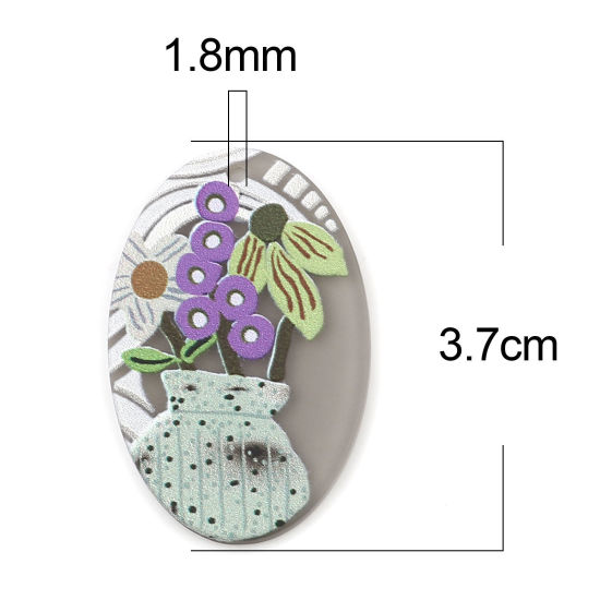 Picture of 5 PCs Resin Pendants Oval Flower Multicolor 3.7cm x 2.4cm