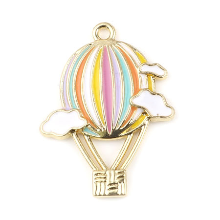 Zinc Based Alloy Pendants Fire Balloon Gold Plated Multicolor Enamel 3.1cm x 2.4cm, 5 PCs