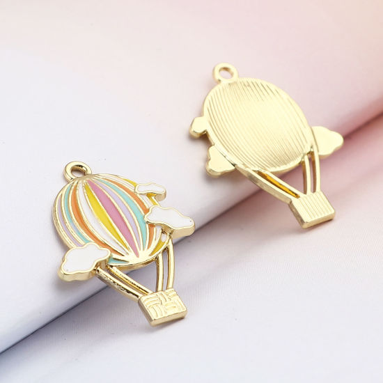 Picture of Zinc Based Alloy Pendants Fire Balloon Gold Plated Multicolor Enamel 3.1cm x 2.4cm, 5 PCs