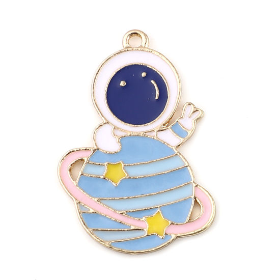 Imagen de Zamak Galaxia Colgantes Astronauta Chapado en Oro Multicolor Universo Planeta Esmalte 3.2cm x 2.2cm, 5 Unidades