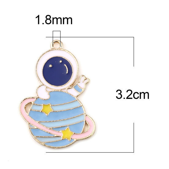 Imagen de Zamak Galaxia Colgantes Astronauta Chapado en Oro Multicolor Universo Planeta Esmalte 3.2cm x 2.2cm, 5 Unidades