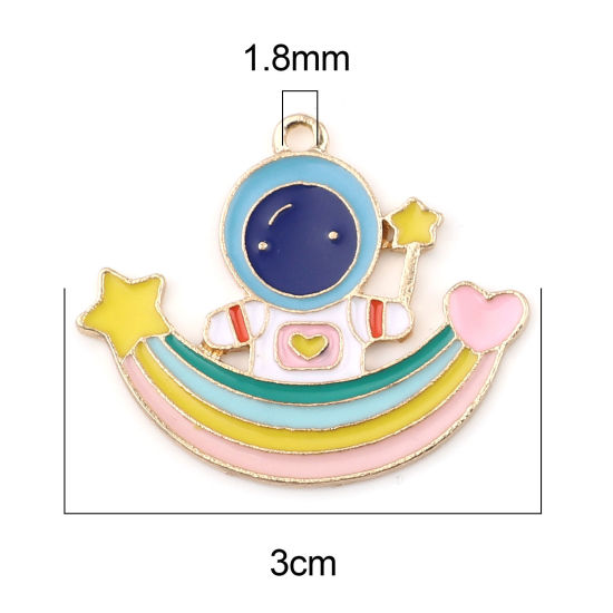 Imagen de Zamak Galaxia Colgantes Astronauta Chapado en Oro Multicolor Arco Iris Esmalte 3cm x 2.5cm, 5 Unidades