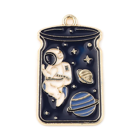 Imagen de Zamak Galaxia Colgantes Tarro Chapado en Oro Negro Astronauta Esmalte 3.2cm x 1.9cm, 5 Unidades
