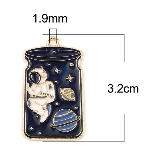 Imagen de Zamak Galaxia Colgantes Tarro Chapado en Oro Negro Astronauta Esmalte 3.2cm x 1.9cm, 5 Unidades