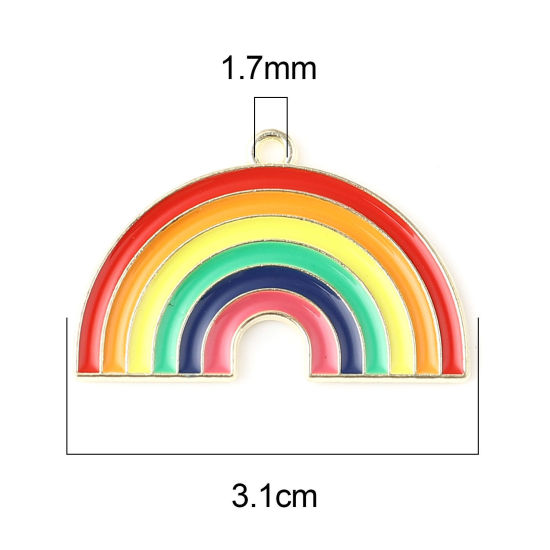 10 個 亜鉛合金 天気コレクション ペンダント 金メッキ 多色 虹 エナメル 3.1cm x 2cm、 の画像