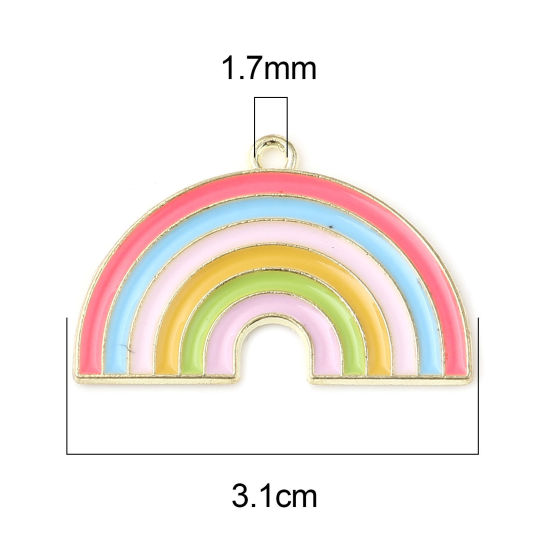 亜鉛合金 天気コレクション ペンダント 虹 金メッキ 多色 エナメル 3.1cm x 2cm、 10 個 の画像