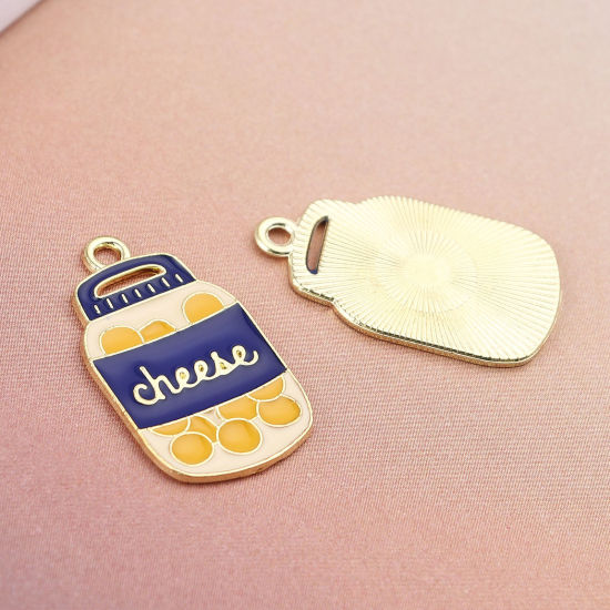 Imagen de Zamak Colgantes Charms Queso Chapado en Oro Amarillo Esmalte 26mm x 15mm, 20 Unidades