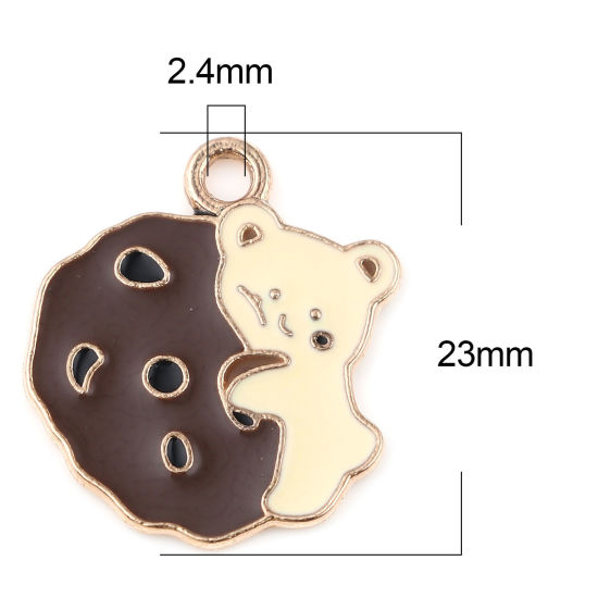 Imagen de Zamak Colgantes Charms Galleta KC Dorado Café Oso Esmalte 23mm x 20mm, 10 Unidades