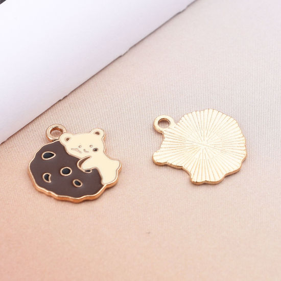 Imagen de Zamak Colgantes Charms Galleta KC Dorado Café Oso Esmalte 23mm x 20mm, 10 Unidades