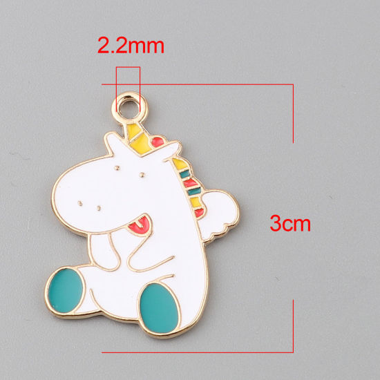 Imagen de Zamak Colgantes Hipopótamo KC Dorado Blanco Esmalte 3cm x 2.3cm, 10 Unidades