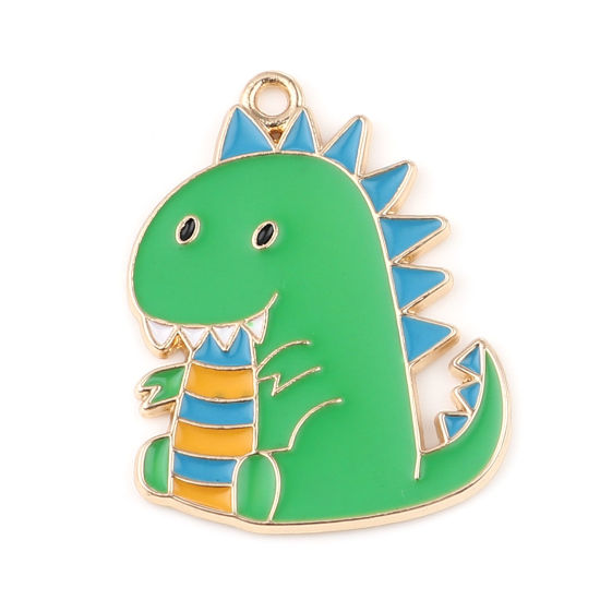 Imagen de Zamak Colgantes Dinosaurio KC Dorado Verde Esmalte 3cm x 2.3cm, 10 Unidades