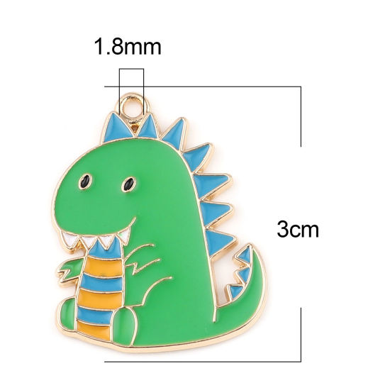 Imagen de Zamak Colgantes Dinosaurio KC Dorado Verde Esmalte 3cm x 2.3cm, 10 Unidades