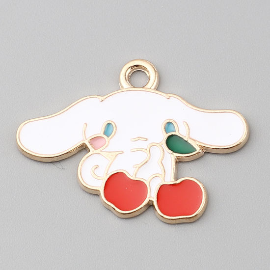 Picture of Zinc Based Alloy Pendants Rabbit Animal KC Gold Plated White Enamel 3.1cm x 2.2cm, 10 PCs