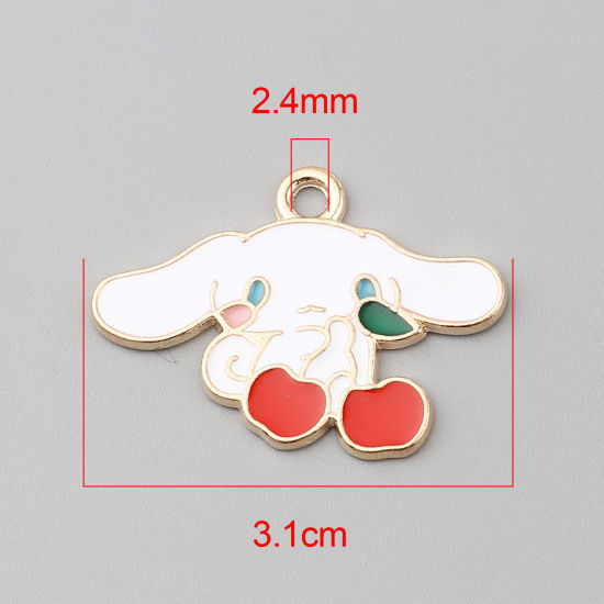 Picture of Zinc Based Alloy Pendants Rabbit Animal KC Gold Plated White Enamel 3.1cm x 2.2cm, 10 PCs