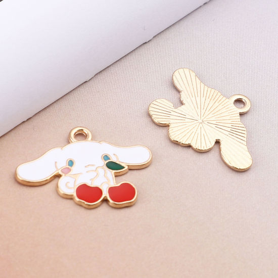 Picture of Zinc Based Alloy Pendants Rabbit Animal KC Gold Plated White Enamel 3.1cm x 2.2cm, 10 PCs