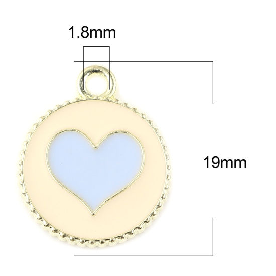 Immagine di Lega di Zinco San Valentino Charms Tondo Oro Placcato Blu Cuore Smalto 19mm x 16mm , 20 Pz