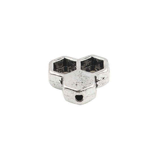 Picture of Zinc Based Alloy Spacer Beads Dainty Beehive Antique Silver Color About 12mm x 12mm, Hole: Approx 1.4mm, 50 PCs