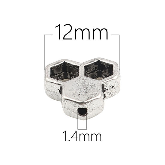 Picture of Zinc Based Alloy Spacer Beads Dainty Beehive Antique Silver Color About 12mm x 12mm, Hole: Approx 1.4mm, 50 PCs