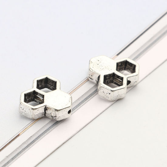 Picture of Zinc Based Alloy Spacer Beads Dainty Beehive Antique Silver Color About 12mm x 12mm, Hole: Approx 1.4mm, 50 PCs