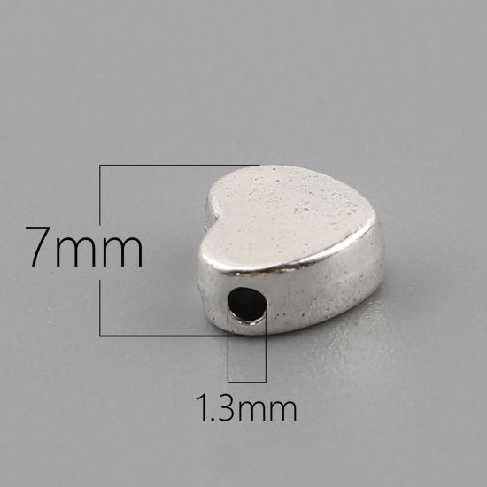 Immagine di Lega di Zinco San Valentino Perline Cuore Argento Antico Circa 7mm x 6mm, Foro:Circa 1.3mm, 200 Pz