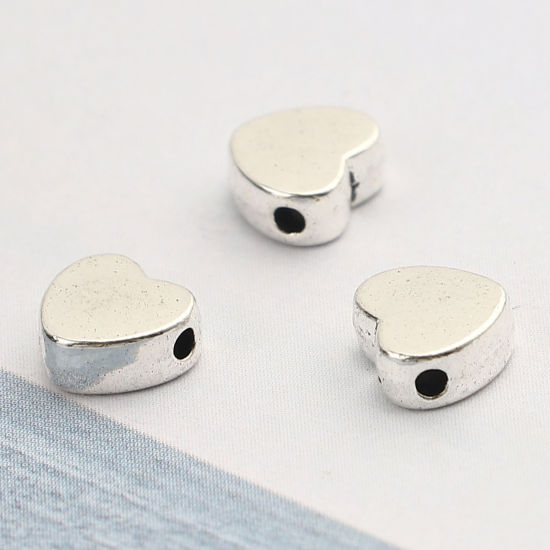 Immagine di Lega di Zinco San Valentino Perline Cuore Argento Antico Circa 7mm x 6mm, Foro:Circa 1.3mm, 200 Pz