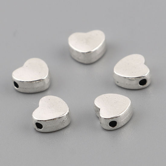 Immagine di Lega di Zinco San Valentino Perline Cuore Argento Antico Circa 7mm x 6mm, Foro:Circa 1.3mm, 200 Pz