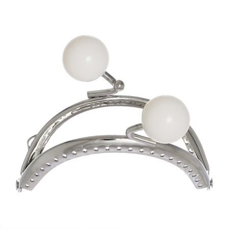 Iron Based Alloy Kiss Clasp Lock Purse Frame Arch Silver Tone White Acrylic Ball 8.6x7.5cm(3 3/8" x3"), Open Size: 14.5x8.6cm(5 6/8"x3 3/8"), 1 Piece