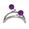 Picture of Iron Based Alloy Kiss Clasp Lock Purse Frame Arch Silver Tone Purple Acrylic Ball 8.6x7.5cm(3 3/8" x3"), Open Size: 14.5x8.6cm(5 6/8"x3 3/8"), 1 Piece