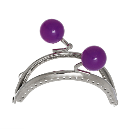 Iron Based Alloy Kiss Clasp Lock Purse Frame Arch Silver Tone Purple Acrylic Ball 8.6x7.5cm(3 3/8" x3"), Open Size: 14.5x8.6cm(5 6/8"x3 3/8"), 1 Piece