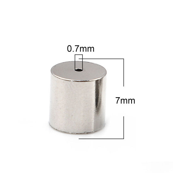 Imagen de Acero Inoxidable Tapa Final Cilíndrico Tono de Plata (Ajusta 6mm Cuerda) 7mm x 7mm, 10 Unidades