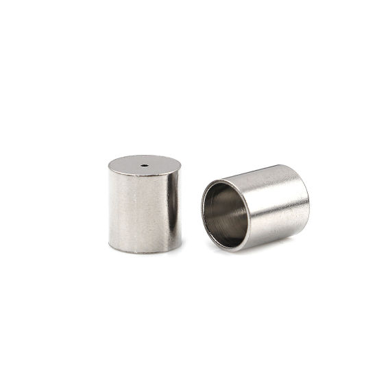 Imagen de Acero Inoxidable Tapa Final Cilíndrico Tono de Plata (Ajusta 8mm Cuerda) 10mm x 9mm, 10 Unidades