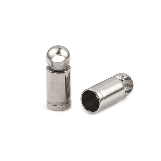 Imagen de Acero Inoxidable Tapa Final Cilíndrico Tono de Plata (Ajusta 3.5mm Cuerda) 10mm x 4mm, 10 Unidades