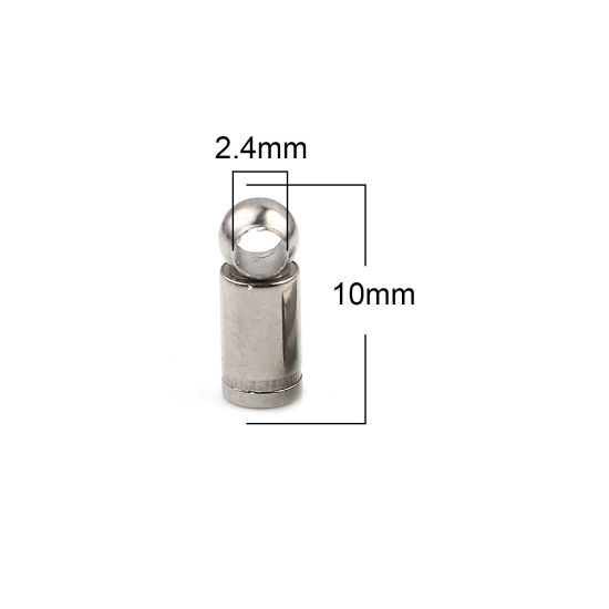 Imagen de Acero Inoxidable Tapa Final Cilíndrico Tono de Plata (Ajusta 3.5mm Cuerda) 10mm x 4mm, 10 Unidades