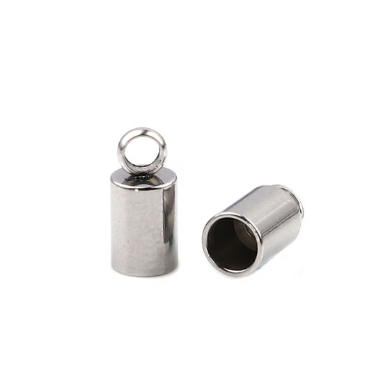 Imagen de Acero Inoxidable Tapa Final Cilíndrico Tono de Plata (Ajusta 3mm Cuerda) 8mm x 4mm, 10 Unidades