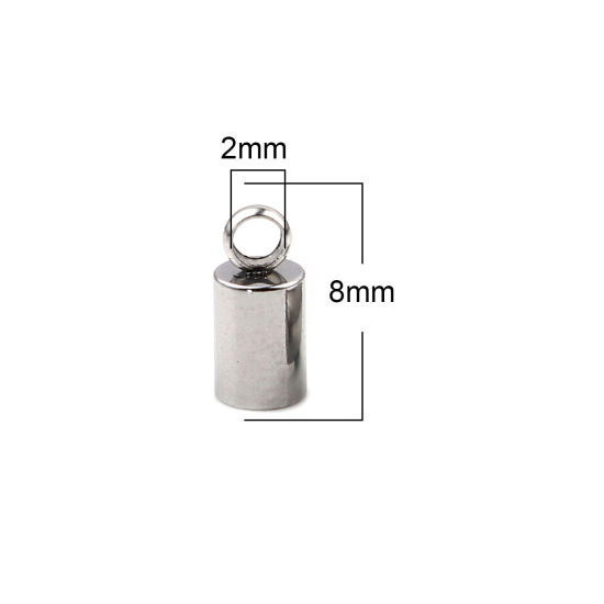 Imagen de Acero Inoxidable Tapa Final Cilíndrico Tono de Plata (Ajusta 3mm Cuerda) 8mm x 4mm, 10 Unidades
