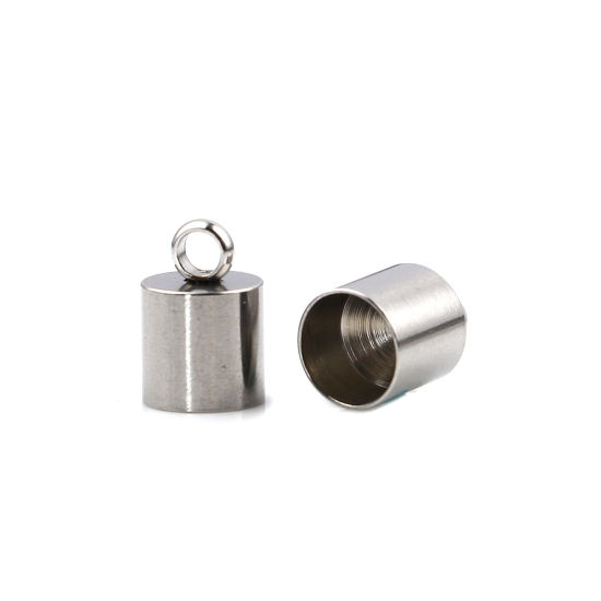 Imagen de Acero Inoxidable Tapa Final Cilíndrico Tono de Plata (Ajusta 6mm Cuerda) 10mm x 6mm, 10 Unidades