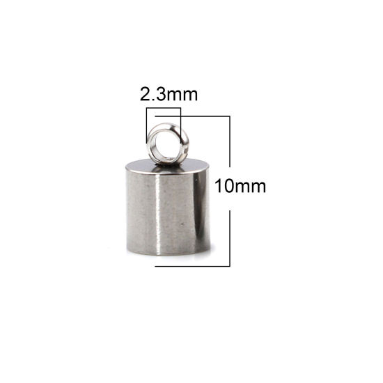 Imagen de Acero Inoxidable Tapa Final Cilíndrico Tono de Plata (Ajusta 6mm Cuerda) 10mm x 6mm, 10 Unidades