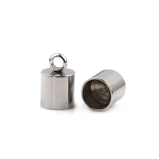Imagen de Acero Inoxidable Tapa Final Cilíndrico Tono de Plata (Ajusta 7mm Cuerda) 12mm x 8mm, 10 Unidades