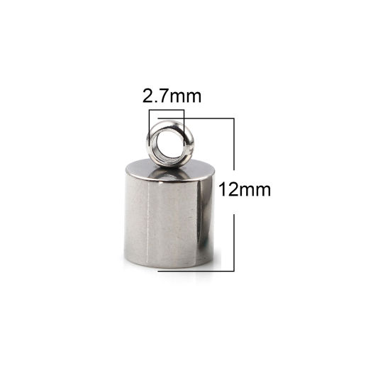 Imagen de Acero Inoxidable Tapa Final Cilíndrico Tono de Plata (Ajusta 7mm Cuerda) 12mm x 8mm, 10 Unidades
