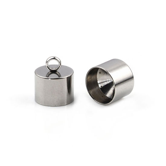 Imagen de Acero Inoxidable Tapa Final Cilíndrico Tono de Plata (Ajusta 10mm Cuerda) 13mm x 11mm, 10 Unidades