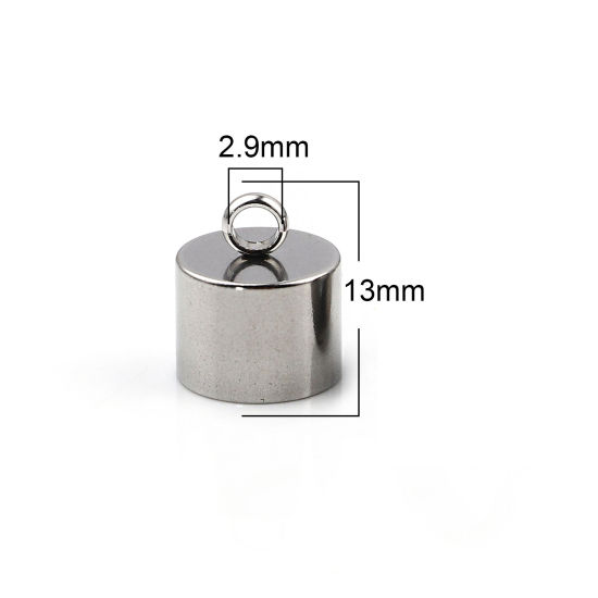 Imagen de Acero Inoxidable Tapa Final Cilíndrico Tono de Plata (Ajusta 10mm Cuerda) 13mm x 11mm, 10 Unidades