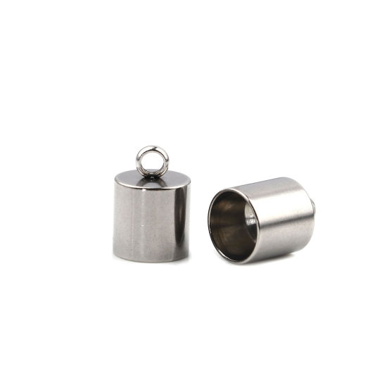 Imagen de Acero Inoxidable Tapa Final Cilíndrico Tono de Plata (Ajusta 8mm Cuerda) 13mm x 9mm, 10 Unidades