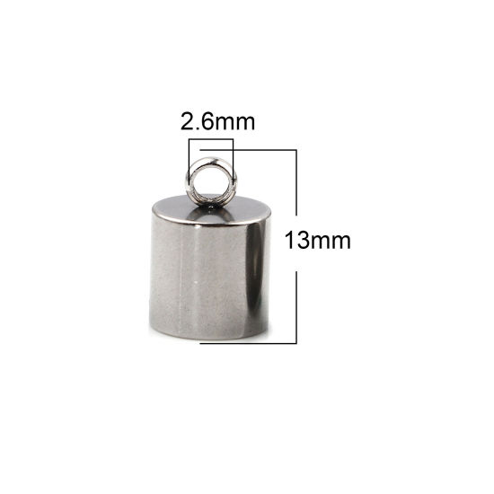 Imagen de Acero Inoxidable Tapa Final Cilíndrico Tono de Plata (Ajusta 8mm Cuerda) 13mm x 9mm, 10 Unidades