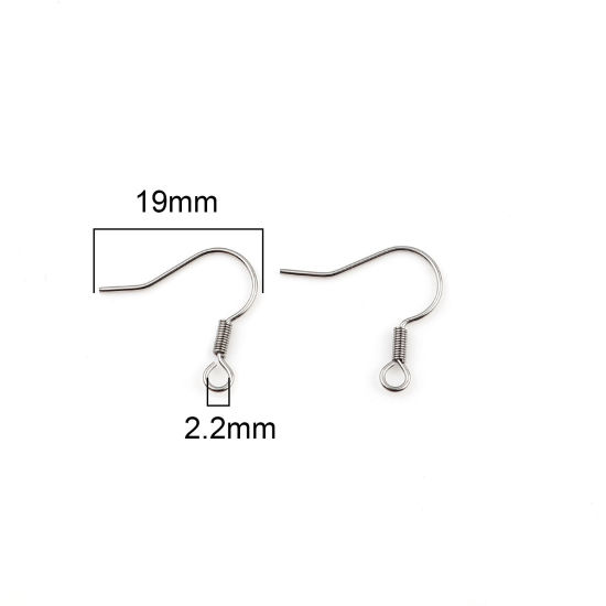 Bild von 304 Edelstahl Ohrhaken-Ohrringe für DIY-Schmuckherstellungszubehör Fischhaken Silberfarbe Mit Öse 19mm x 18mm, Drahtstärke: (21 gauge), 50 Stück