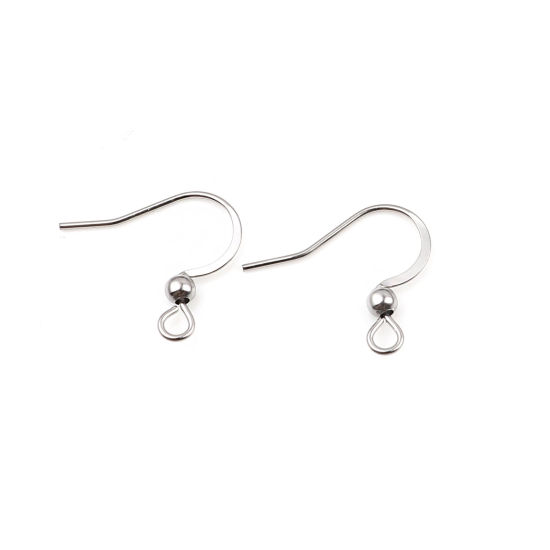 Picture of 304 Stainless Steel Ear Wire Hooks Earrings For DIY Jewelry Making Accessories Hook Silver Tone With Loop 19mm x 16mm, Post/ Wire Size: (21 gauge), 50 PCs