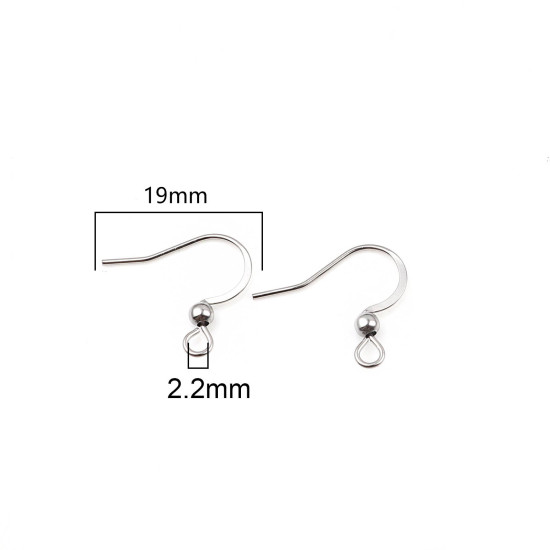 Bild von 304 Edelstahl Ohrhaken-Ohrringe für DIY-Schmuckherstellungszubehör Fischhaken Silberfarbe Mit Öse 19mm x 16mm, Drahtstärke: (21 gauge), 50 Stück