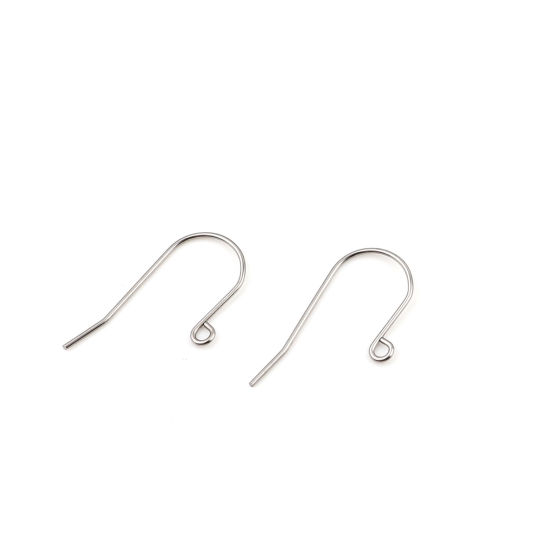 Bild von 304 Edelstahl Ohrhaken-Ohrringe für DIY-Schmuckherstellungszubehör n-Form Silberfarbe Mit Öse 27mm x 14mm, Drahtstärke: (21 gauge), 50 Stück